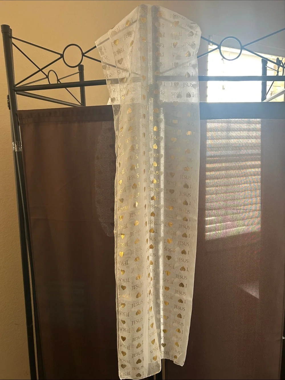 White and Gold Inspirational Scarf - Brand Unspecified